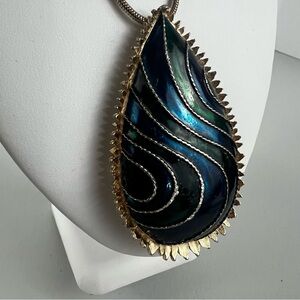 Vtg Marcel Boucher Le Couturier Gold Tone w/ Blue & Green Enamel Brooch Necklace